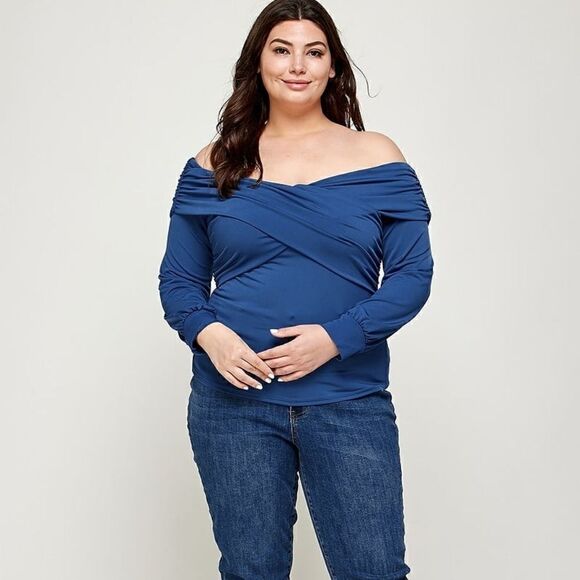Plus size solid wrap dressy top - Picture 1 of 3
